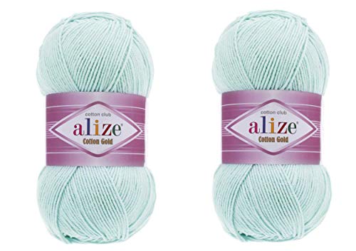 Alize 514-ICE Blue Baumwollgarn, 55 % Baumwolle, 45 % Acrylgarn, Häkeln, Handstrickkunst, 2 Stück von alize