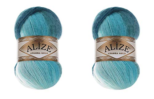 Alize Angora Gold Batik-Garn, 20 % Wolle, 80 % Acryl, 2 Knäuel, 200 g, 1204 m, Häkelgarn, Spitze, Handstricken, türkisches Garn (1892) von Alize