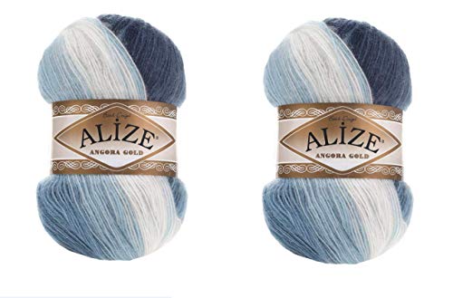 Alize Angora Gold Batik-Garn, 20% Wolle, 80% Acryl, 2 Knäuel, 200 g, 1204 m, Häkelgarn, Spitze, Handstricken, türkisches Garn (1899) von Alize