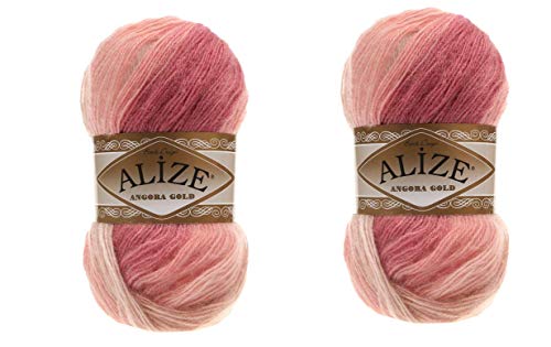 Alize Angora Gold Batik Garn 20% Wolle 80% Acryl Lot of 2skn 200gr 1204yds Faden Häkeln Spitze Handstricken Türkisches Garn (5652) von Alize