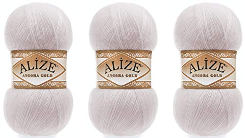 Alize Angora Gold Garn, 20 % Wolle, 80 % Acryl, 300 g, 1805 Yds Faden, Häkelspitze, Handstrickgarn, türkisches Garn (168 - Winterweiß) von Alize