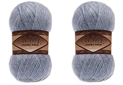 Alize Angora Gold Simli 5% Metallic, 20% Wolle, 75% Acryl, 2 Knäuel, 200 g, 100 Yds, Garn, Häkelspitze, Handstricken, türkisches Garn (221 Denim Melange) von Alize