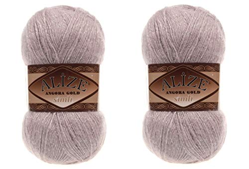 Alize Angora Gold Simli 5% Metallic, 20% Wolle, 75% Acryl, 2 Knäuel, 200 g, 1100 Yds, Garn, Häkelspitze, Handstricken, türkisches Garn (163 Rose Grey) von Alize