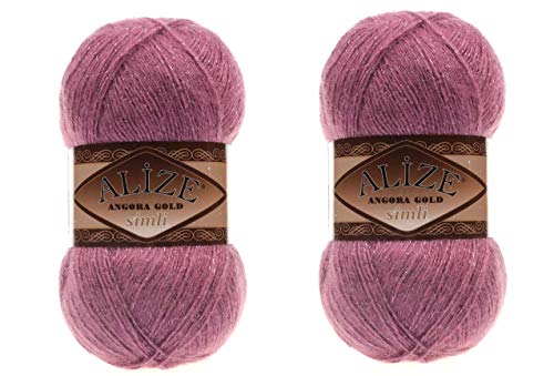 Alize Angora Gold Simli 5% Metallic, 20% Wolle, 75% Acryl, 2 Knäuel, 200 g, 1100 Yds, Garn, Häkelspitze, Handstricken, türkisches Garn (28 Rose) von Alize