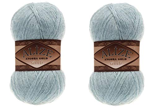 Alize Angora Gold Simli 5% Metallic, 20% Wolle, 75% Acryl, 2 Knäuel, 200 g, 1100 Yds Garn, Häkelspitze, Handstricken, türkisches Garn (114 Light Aqua) von Alize