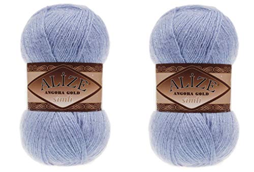 Alize Angora Gold Simli 5% Metallic, 20% Wolle, 75% Acryl, 2 Stück, 200 g, 1100 Yds Garn, Häkelspitze, Handstricken, türkisches Garn (40 Blau) von Alize