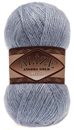 Alize Angora Gold Simli 5% Metallic - 20% Wolle - 75% Acryl - 4 Garn Häkelspitze Handstrickgarn türkisches Garn 400g 2196yds Denim Melange von Alize