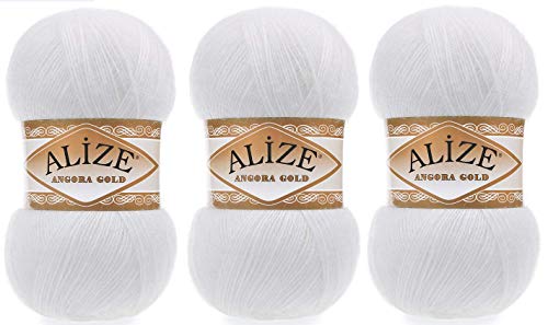 Alize Angora Goldgarn, 20 % Wolle, 80 % Acryl, 3 Skn, 300 g, 1805 Yds Faden, Häkeln, Handstricken, türkisches Garn (55) von Alize