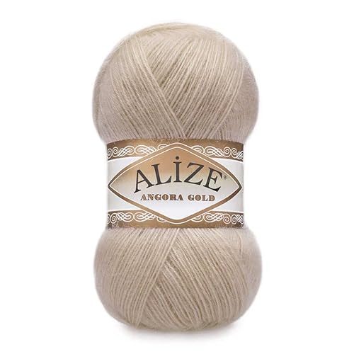 Alize Angora Goldgarn, 20 % Wolle, 80 % Acryl, weiches Garn, Häkeln, 200 g, 1204 m, Spitze, Handstricken, türkisches Garn (757 Beige) von Alize