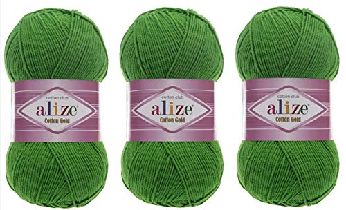 Alize Cotton Gold Garn 55% Baumwolle 45% Acryl Lot von 3 Knäuel 300gr 1082yds Stricken Acryl Baumwollgarn (126) von Alize