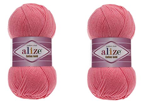 Alize Baumwollgarn, 55 % Baumwolle, 45 % Acryl, Häkelgarn, Handstricken, Kunst, 2 Knäuel, 200 g, 722 m (33 - Candy Pink) von alize