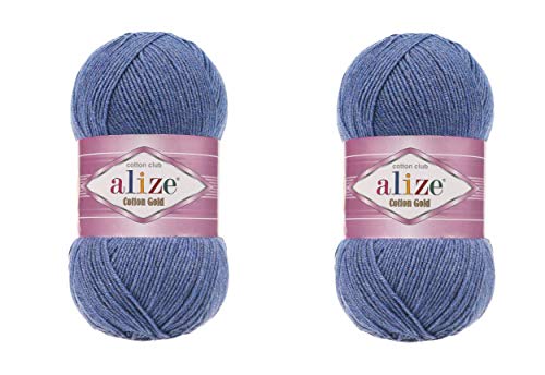 Alize Baumwollgarn, 55 % Baumwolle, 45 % Acrylgarn, Häkeln, Handstrick, Kunst, 2 Stück, 200 g, 722 m (374-Blau-Melange) von Alize