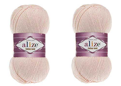 Alize Baumwollgarn, 55 % Baumwolle, 45 % Acrylgarn, Häkeln, Handstrickkunst, 2 Knäuel, 200 g, 722 m (382-Nude) von Alize