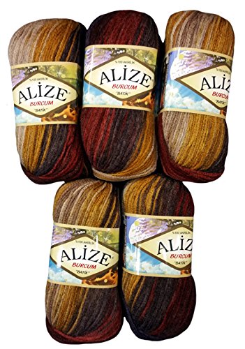 Alize Burcum Batik 5 x 100 Gramm Wolle Mehrfarbig mit Farbverlauf, 500 Gramm Strickwolle (braun ocker beige 3379) von Alize