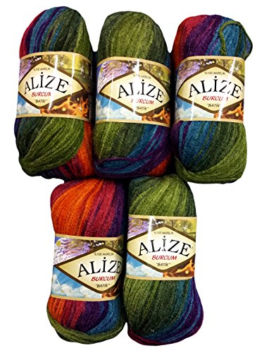 Alize Burcum Batik 5 x 100 Gramm Wolle Mehrfarbig mit Farbverlauf, 500 Gramm Strickwolle (lila Olive terra u.a. 4827) von Alize Burcum Batik