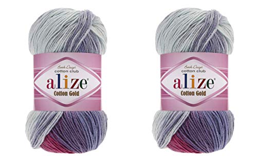 Alize Cotton Gold Batik-Garn, 55% Baumwolle, 45% Acryl, 2 Knäuel, 200 g, 722 m, Strickgarn aus Acryl-Baumwolle, 2 Sportgarn (3686) von alize