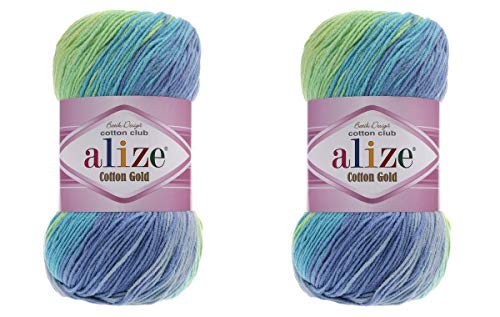 Alize Cotton Gold Batik-Garn, 55 % Baumwolle, 45 % Acryl, 2 Knäuel, 200 g, 722 m, Strickgarn aus Acryl-Baumwolle, 2 Sportgarn (4146) von Alize