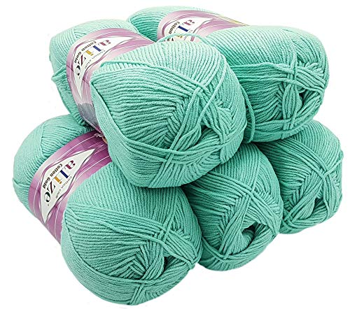 Alize Cotton gold 5 x 100g Strickwolle 55% Baumwolle, 500 Gramm Wolle einfarbig (mint 15) von Alize