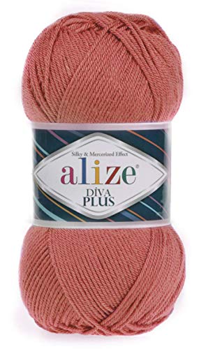 Alize Diva Plus Häkelgarn, 100 % Mikrofaser, Acryl, Seide und merzerisiert, 3 DK & leichtes Kammgarn, 4 Knäuel, 400 g, Farbe 258 – Palisander-Rosa von Alize