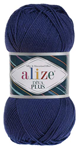 Alize Diva Strickgarn, 100 % Mikrofaser-Acryl, Seide und merzerisierter Effekt, 3 DK und leichtes Kammgarn, 4 Knäuel, 400 g, 900 m, Farbe (360 – Königsblau) von Alize