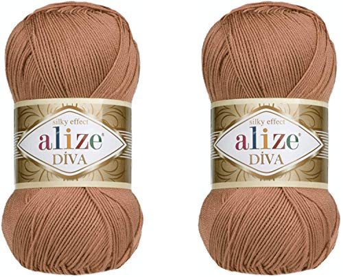 Alize Diva Seidiger Effekt, 100 % Mikrofaser-Acrylgarn, Garn, Häkelkunst, Spitze, Basteln, 2 Knäuel, 200 g, 200 m, Handstrickgarn (261) von Alize