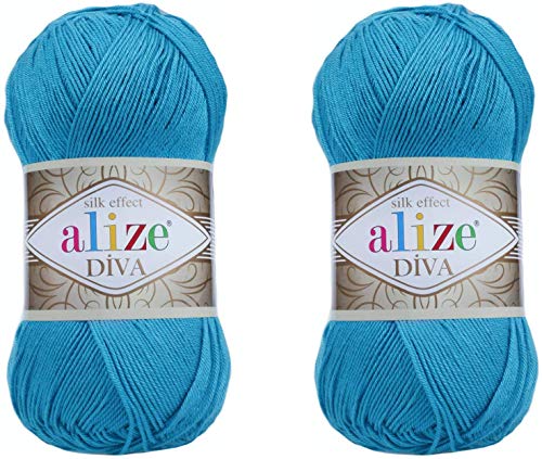 Alize Diva Seidiger Effekt, 100 % Mikrofaser-Acrylgarn, Garn, Häkelkunst, Spitze, Basteln, 2 Knäuel, 200 g, 245 m von Alize