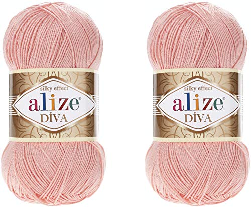 Alize Diva Seidiger Effekt, 100 % Mikrofaser-Acrylgarn, Garn, Häkelkunst, Spitze, Basteln, 2 Knäuel, 200 g, 760 m, Handstrickgarn (145) von Alize