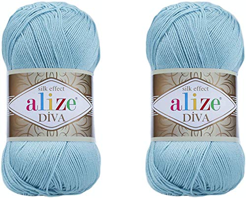 Alize Diva Seidiger Effekt, 100 % Mikrofaser-Acrylgarn, Garn, Häkelkunst, Spitze, Basteln, 2 Knäuel, 200 g, 760 m, Handstrickgarn (346) von Alize