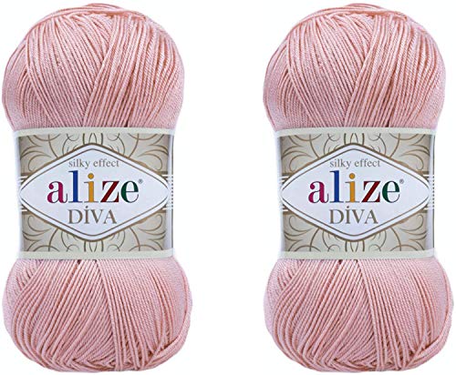 Alize Diva Seidiger Effekt, 100 % Mikrofaser-Acrylgarn, Garn, Häkelkunst, Spitze, Basteln, 2 Knäuel, 200 g, 760 m, Handstrickgarn (363) von Alize