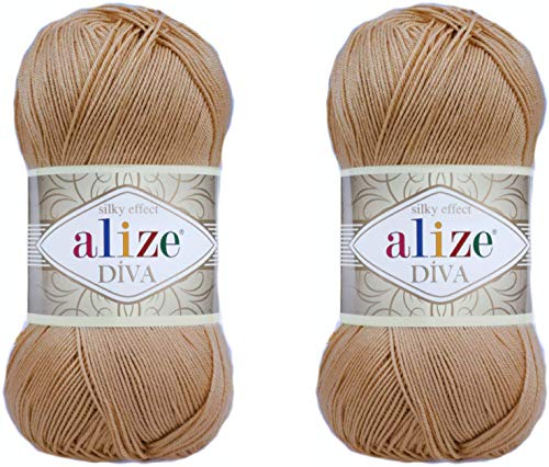 Alize Diva Seidiger Effekt, 100 % Mikrofaser-Acrylgarn, Garn, Häkelkunst, Spitze, Basteln, 2 Knäuel, 200 g, 760 m, Handstrickgarn (369) von Alize