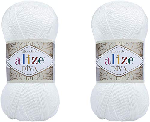 Alize Diva Seidiger Effekt, 100 % Mikrofaser-Acrylgarn, Garn, Häkelkunst, Spitze, Basteln, 2 Knäuel, 200 g, 760 m, Handstrickgarn (55) von Alize