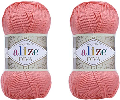 Alize Diva Seidiger Effekt, 100 % Mikrofaser-Acrylgarn, Garn, Häkelkunst, Spitze, Basteln, 2 Knäuel, 200 g, 760 m, Handstrickgarn (619) von Alize