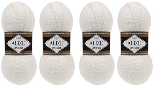 Alize Lanagold Garn zum Häkeln, Stricken, Handstricken, Strickgarn, Mischung, warm, weich, natürlich, grob, handgewebt, Häkelwolle, 4 Knäuel, 400 g, 1048 Yds (450 Perlen) von Alize