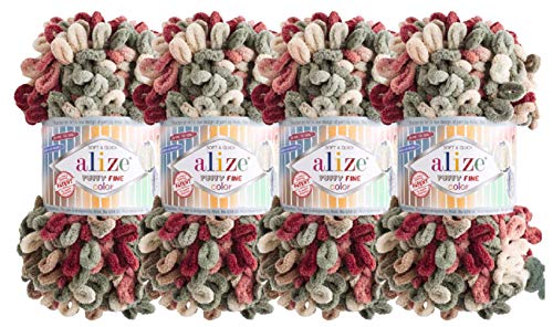 Alize Puffy 6039 Babydecke, feine Farbe, kleine Schlaufe, 100 % Mikropolyester, weiches Garn, 4 Stück, 400 g von Alize