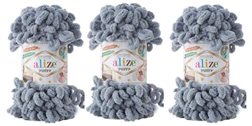 Alize Puffy Baby Big Loop Decke Garn Lot von 3skn 300 g 27 m 100% Micropolyester weiches Garn Handstrickgarn Super Chunky Bulky Woven Worested Yarn (428) von Alize