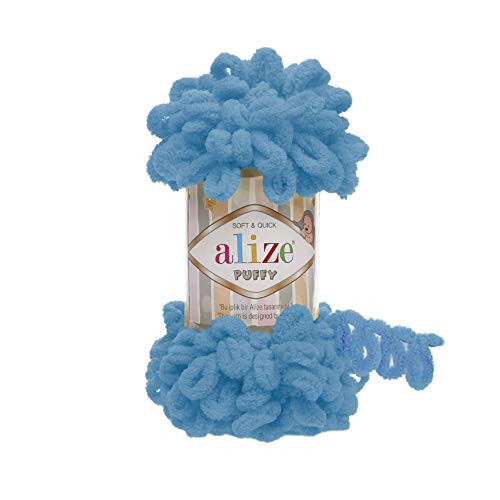 Alize Puffy Baby Big Loop Deckengarn, 100 % Micropolyester, weiches Garn, 3 Stück, je Knäuel, 100 g, 9 m - 16 Sochi-Blau von alize