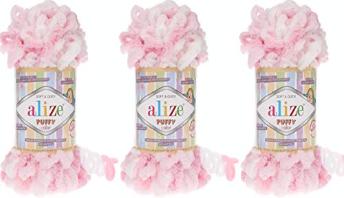 Alize Puffy Color Baby Deckengarn, 300 g, 100 % Micropolyester, weiches Garn, Handstrickgarn, sehr grob, sperrig, gewebtes Wollgarn (5863) von Alize