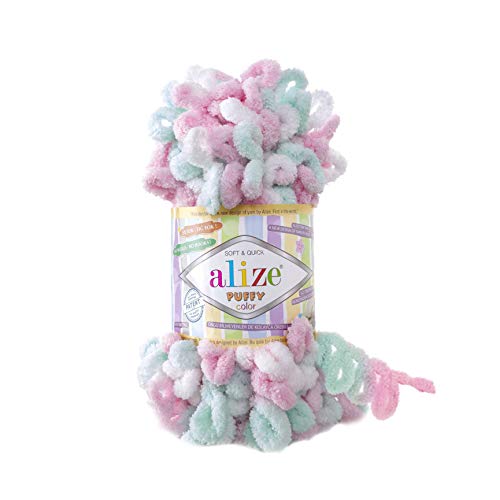 Alize Puffy Farbgarn für Babydecke, 5 Knäuel, 500 g, 50 m, 100 % Micropolyester, weiches Garn, Babydecke, Handstrickgarn, Super Chunky Bulky Woven Worested Garn (6052) von Alize