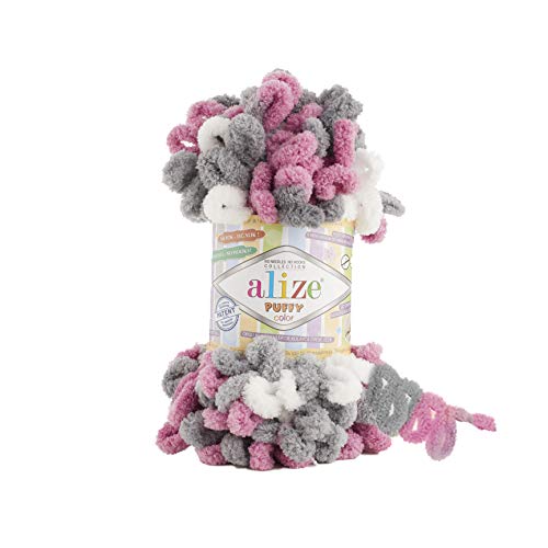 Alize Puffy Farbgarn für Babydecke, 5 Knäuel, 500 g, 50 m, 100 % Micropolyester, weiches Garn, Babydecke, Handstrickgarn, Super Chunky Bulky Woven Worested Garn (6070) von Alize