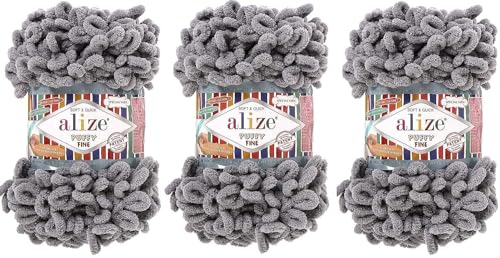 Alize Puffy Feines Garn für Babydecke, 3 Knäuel, 300 g, 100 % Micropolyester, weiches Garn, Handstrickgarn, sehr grob, sperrig, gewebtes Wollgarn (343) von Alize