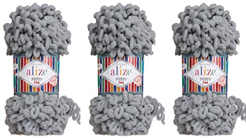 Alize Puffy Feines Garn für Babydecke, 3 Knäuel, 300 g, 100 % Micropolyester, weiches Garn, Handstrickgarn, super grob, sperrig, gewebtes gewobenes Wollgarn (343-Coal Grey) von Alize