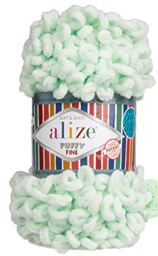 Alize Puffy feine Babydecke, kleine Schlaufe, 100 % Mikropolyester, weiches Garn, 4 Stück, 400 g, 464 Minze von Alize