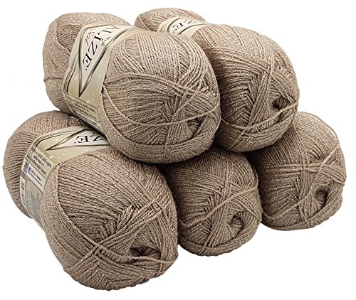 Alize SAL 5 x 100 g Glitzerwolle zum Stricken und Häkeln, 500 Gramm Metallic-Wolle von Alize