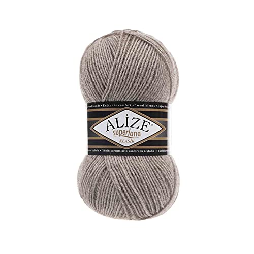 Alize SuperLana Classic 25% Wolle, 75% Acryl, je Knäuel 100g 280m, Lot von 4 Knäuel - 207 Hellbraun von alize