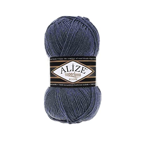 Alize SuperLana Classic 25% Wolle, 75% Acryl, je Knäuel 100 g 280 m, Lot von 4 Knäueln - 203 Denim Melange von alize