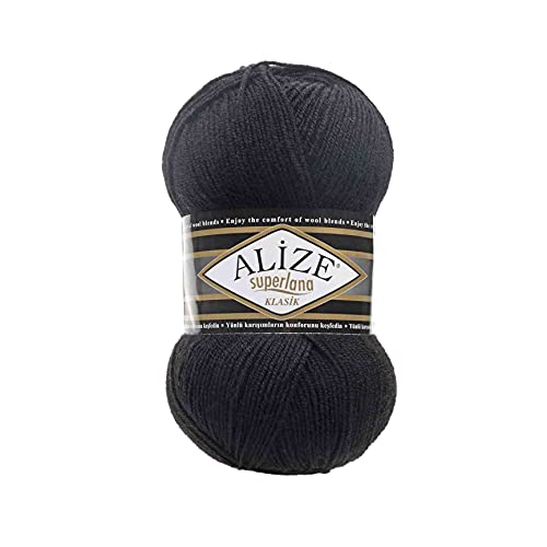 Alize SuperLana Classic 25% Wolle, 75% Acryl, je Knäuel 100 g, 280 m, Lot von 4 Knäueln - 60 Schwarz von Alize