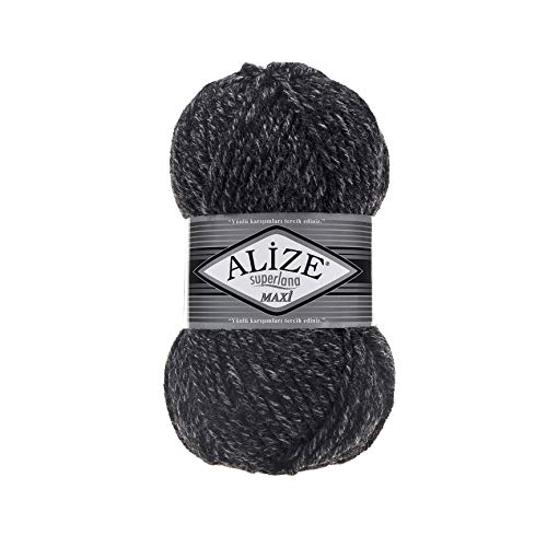 Alize SuperLana Maxi 25% Wolle 75% Acryl je Knäuel 100g 100m, 4 Stück - 800 Jaspis anthrazit von alize