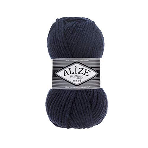 Alize SuperLana Maxi 25% Wolle 75% Acryl je Knäuel 100g 100m Lot 4 Knäuel - 58 navy von Alize