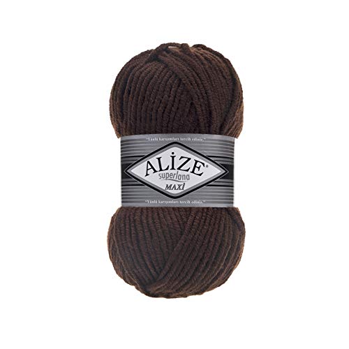 Alize SuperLana Maxi 25% Wolle 75% Acryl je Knäuel 100g 100m 4 Knäuel - 26 braun von Alize