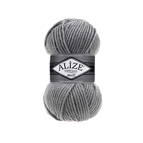 Alize SuperLana Maxi 25% Wolle 75% Acryl je Knäuel 100g 100m Lot 4 Stränge - 87 Kohlegrau von alize